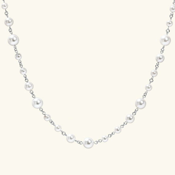 Long Pearl Necklace Silver ryhmässä Shop / Kaulakorut @ ANI (ANI-0523-002)