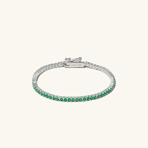 Tennis Bracelet Green Silver - 19 cm ryhmässä Shop / Rannekorut @ ANI (ANI602)